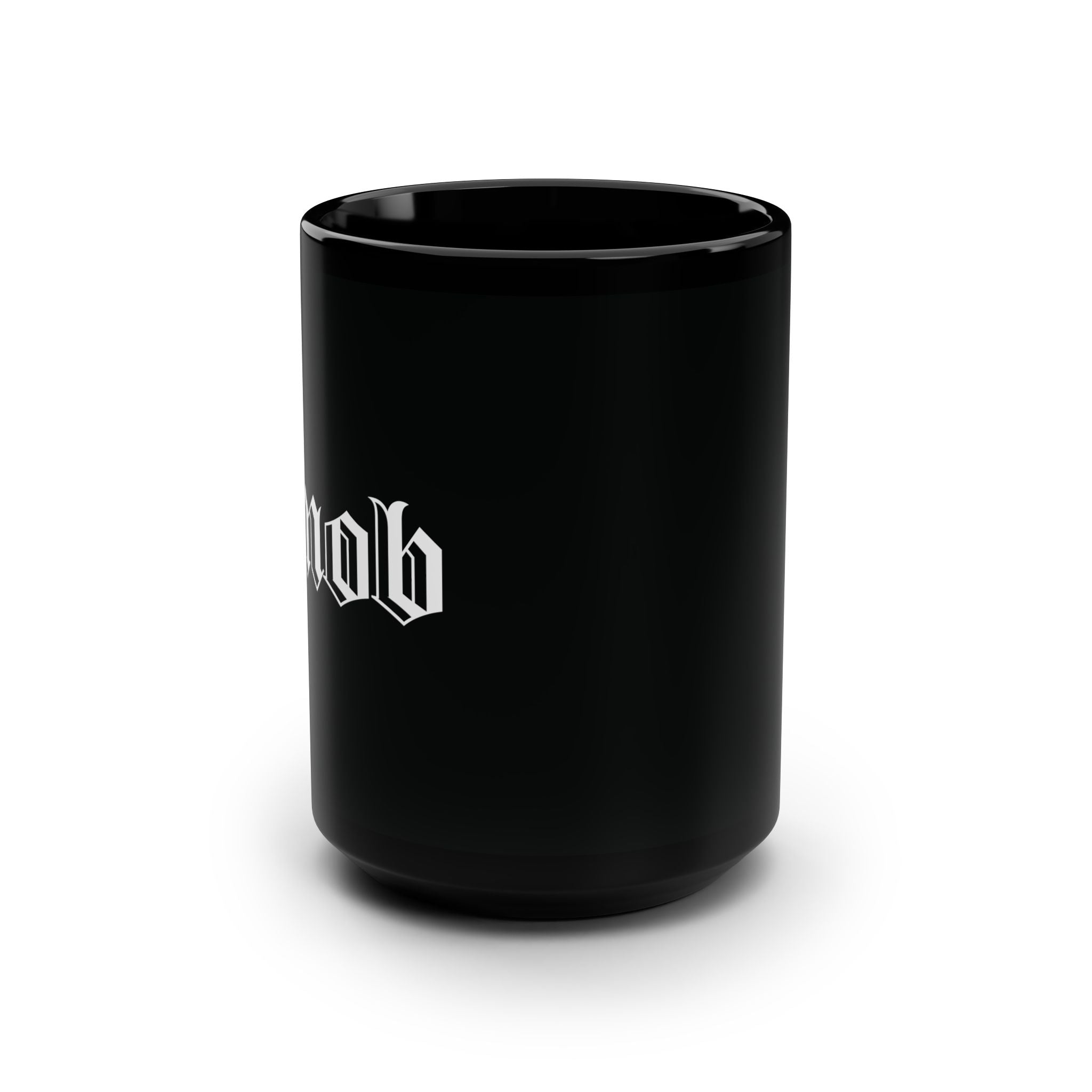 Black 15oz Mug — Gothic "Mob" Lettering Coffee Cup