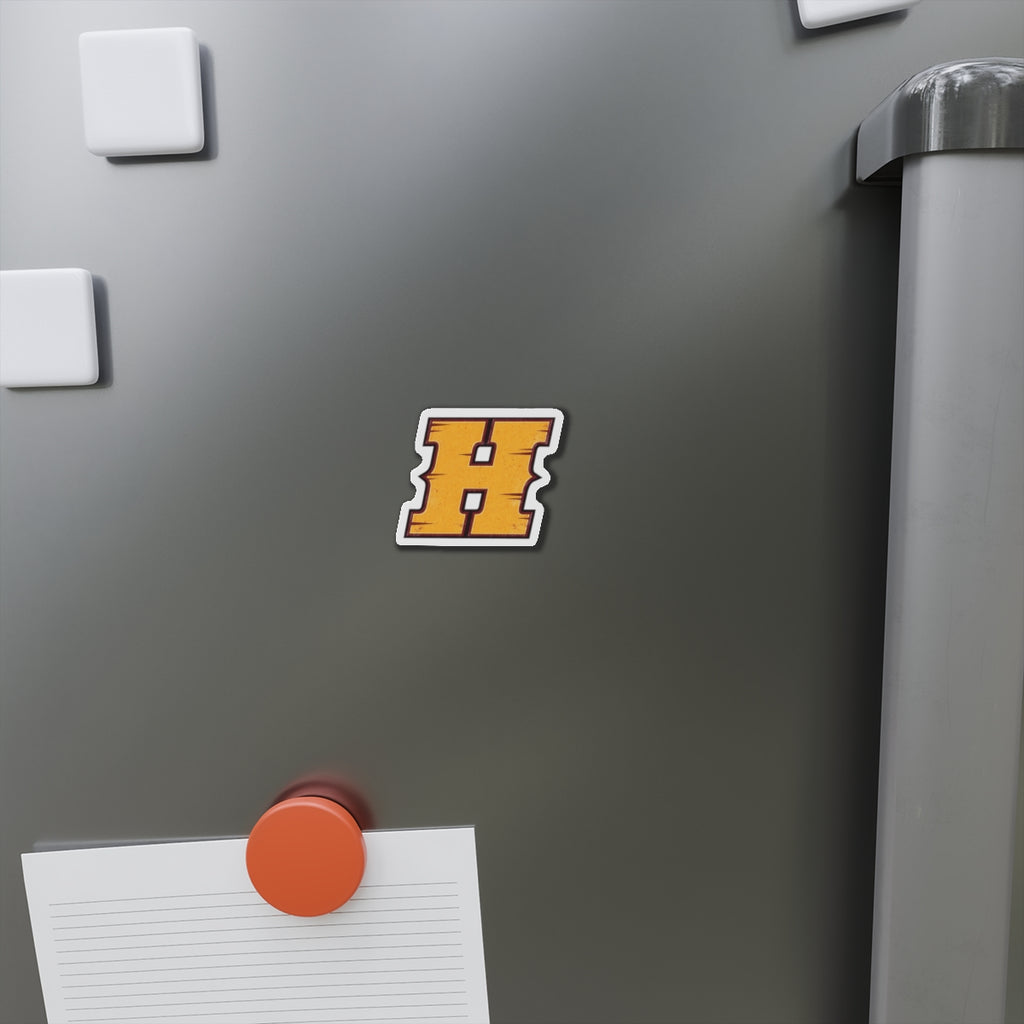 Die-Cut Magnet — Retro Yellow Block “H” Letter Sticker for Fridge, Locker, Laptop