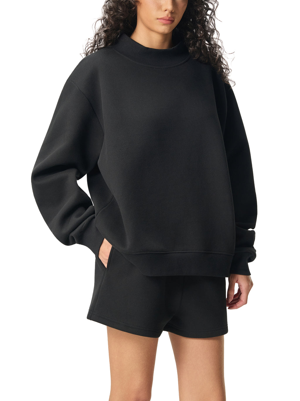 Womens Hmob Cursive Fleece Mock-Neck Crew Sweatshirt